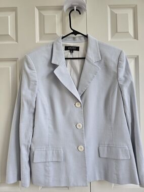 Kasper Light Blue Pinstriped Single-Breasted Blazer